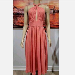 Free People Beach Halter Midi Dress in Coral Color, Sz L